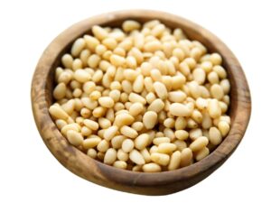 Pine nuts in a brown bowl