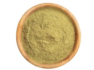 Green powder in a bowl