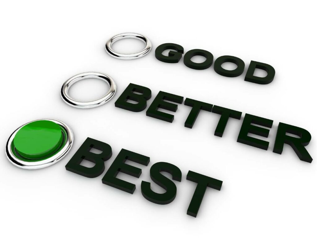 three words good, better and best on a white background photo