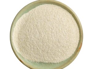 Cream white powder in a bowl, shown via Top View.