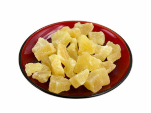 Pieces of pear on a plate.