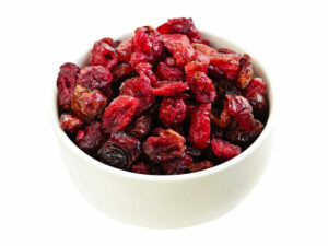 Dried cranberries in a bowl.