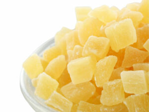 Dry, diced pineapple on a plate