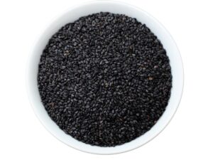 Top view of small, black seeds.