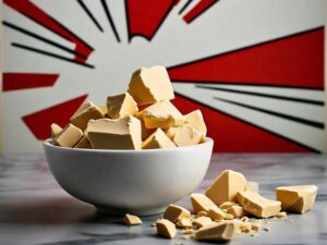 Cocoa Butter on a white bowl with a red and white pop art background