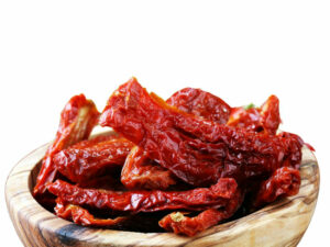 Dried tomatoes juliennes in a bowl.