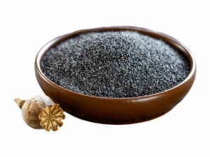 Small back seeds in a wooden bowl