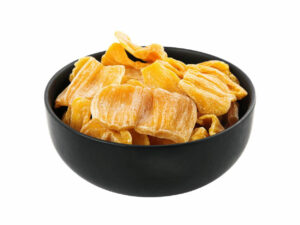 Dried jackfruit slices in a bowl