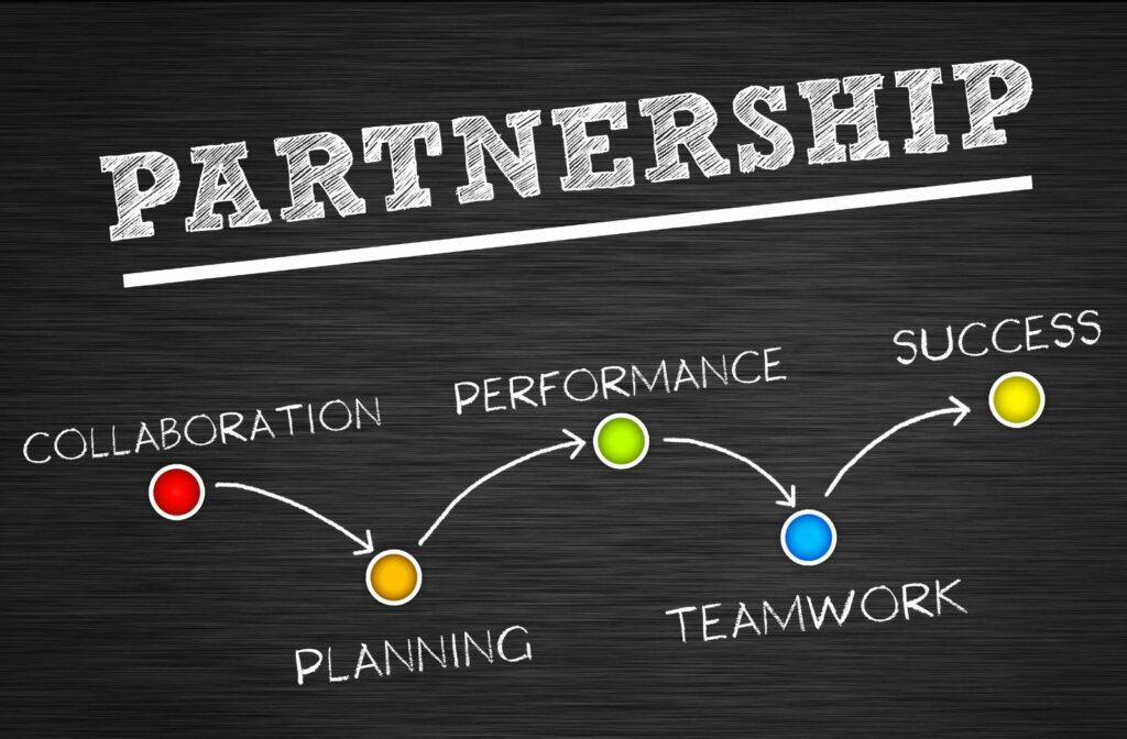 The word partnership is written on a blackboard