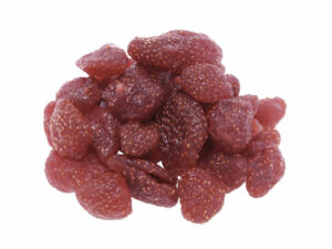 Dried whole strawberries in a heap.