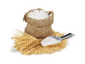 wheat and flour on a white background