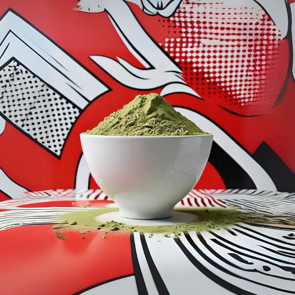 Dried Oat Grass Powder in a white bowl