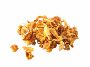 A heap of golden toasted onions.