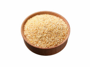 Golden, crumb like granules in a bowl.