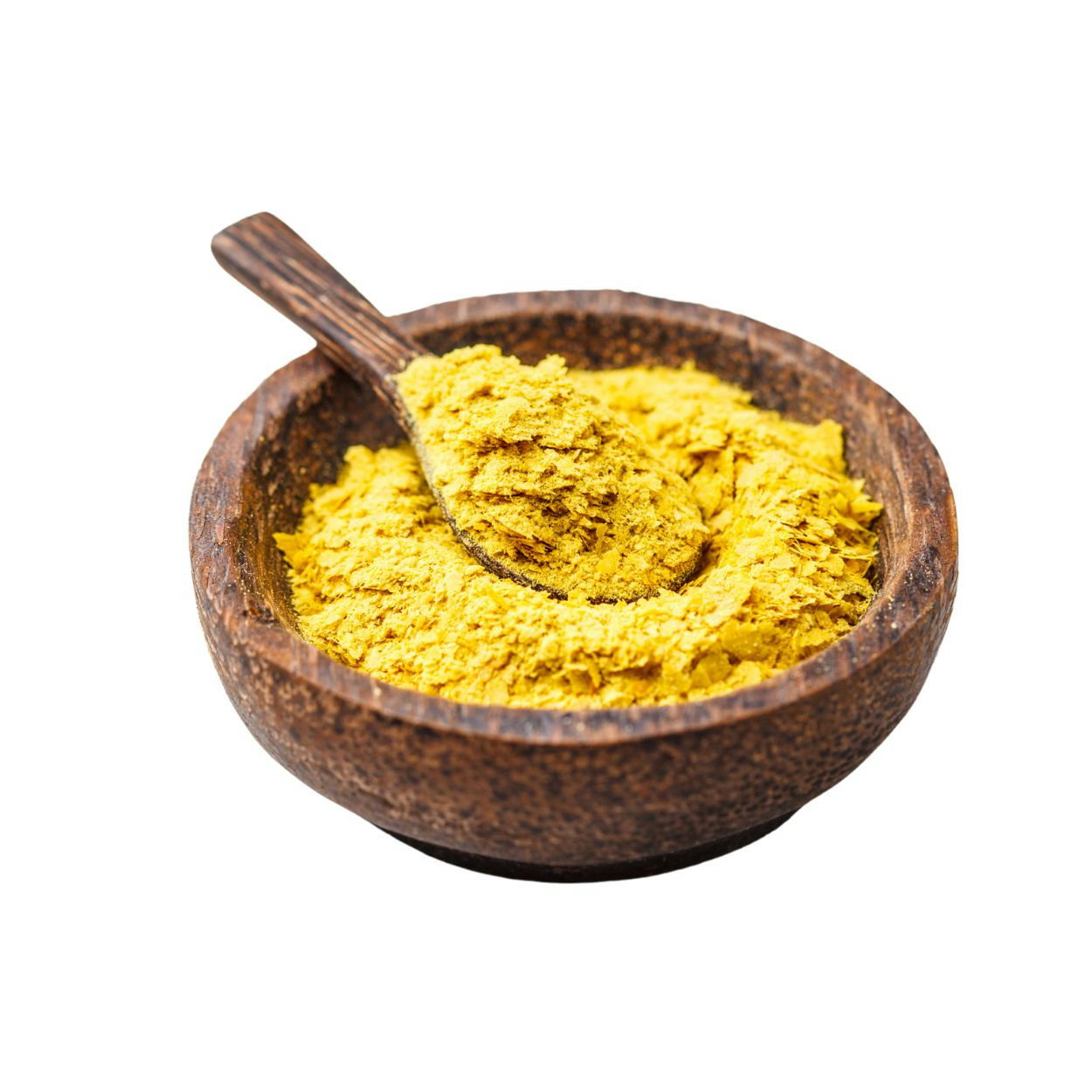 Golden, yellow powder in a wooden bowl.