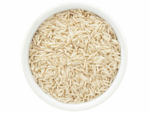 Top view of rice in a bowl.