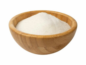 White powder in a wooden bowl.