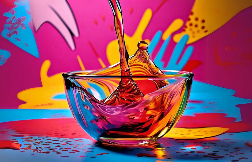 Coconut oil in big bowl with a pop art colorful background