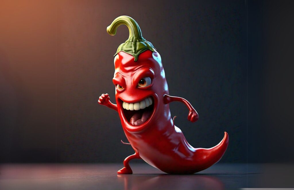 a red hot chili with an angry face