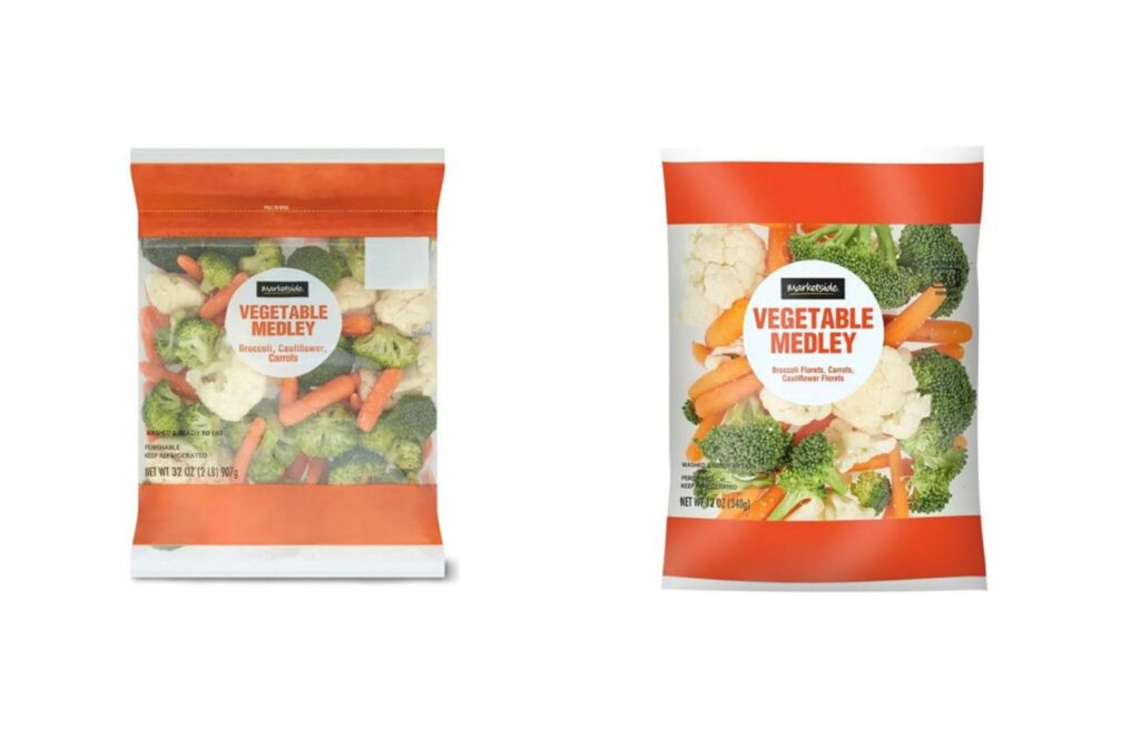 Packaged carrots, cauliflowers and broccolis