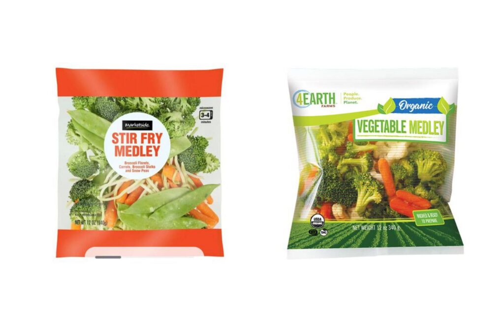 Packaged carrots, cauliflowers and broccolis