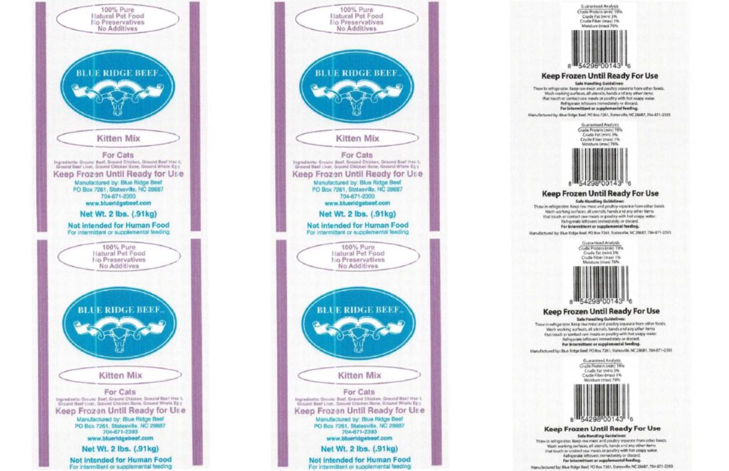 Blue Ridge Beef Kitten Mix Labels