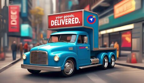 A truck of Source86 with a big sign that says "your goods, delivered"
