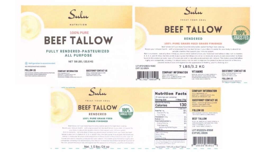 Sulu Organics Pork lard and beef tallow
