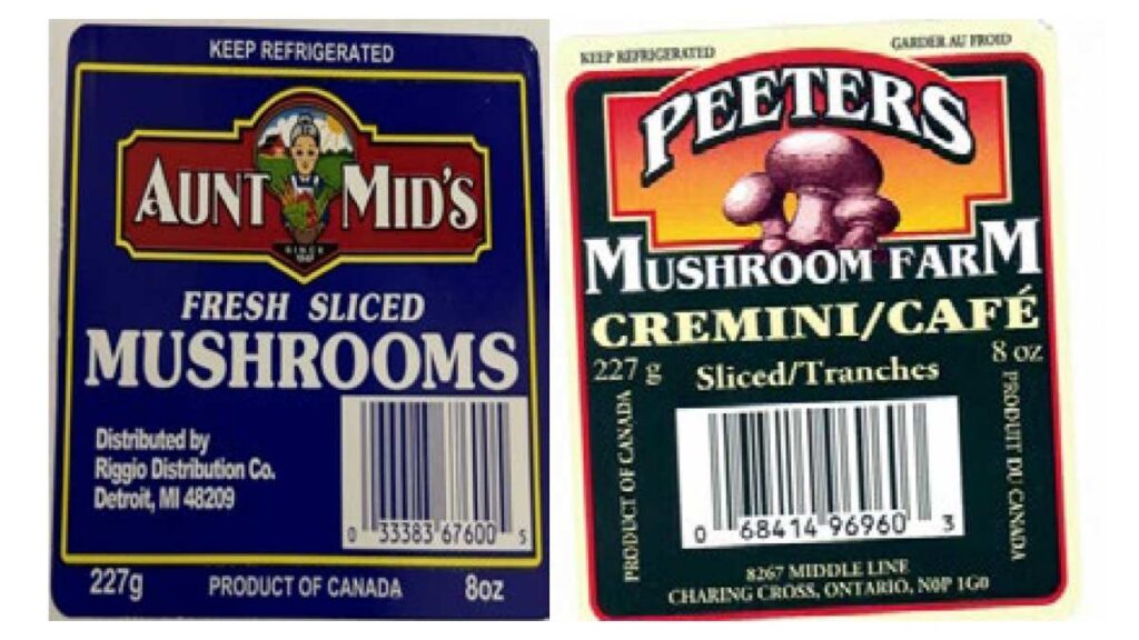 Aunt Mid’s Fresh Sliced Mushrooms, Peeters Cremini Sliced, Peeters Thick Slice