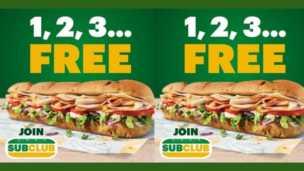 Subway Sub Club return promotional graphic showing buy 3 get 1 free footlong deal