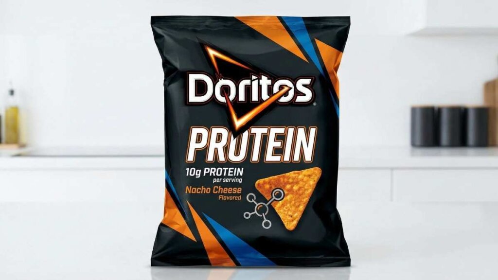 Concept packaging for the new "Doritos Protein" snack line mentioned in the 2026 innovation agenda.