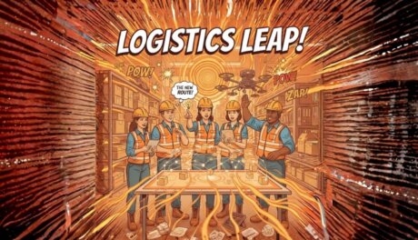 A group of logistics workers celebrating they found a solution!