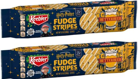 Keebler Harry Potter Butterbeer Fudge Stripes cookies in retail-ready packaging for limited-edition wholesale snack launch
