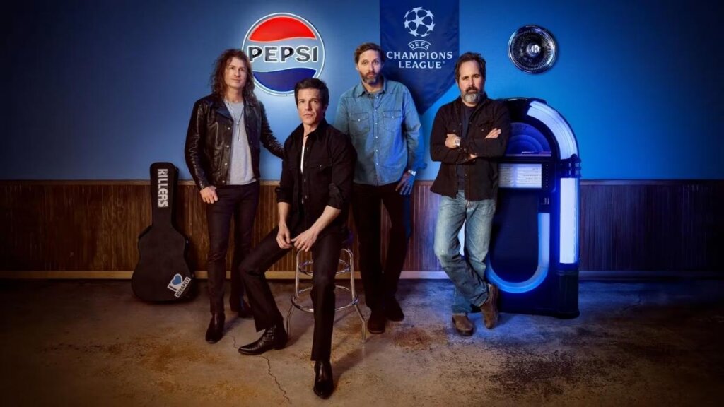The Killers headlining the Pepsi UEFA Champions League Final Kick Off Show at Puskás Aréna, Budapest — May 30, 2026