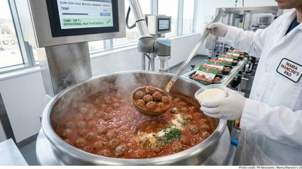 A bowl of Mama Mancini's meatballs in marinara sauce, highlighting the National Meatball Day promotion.