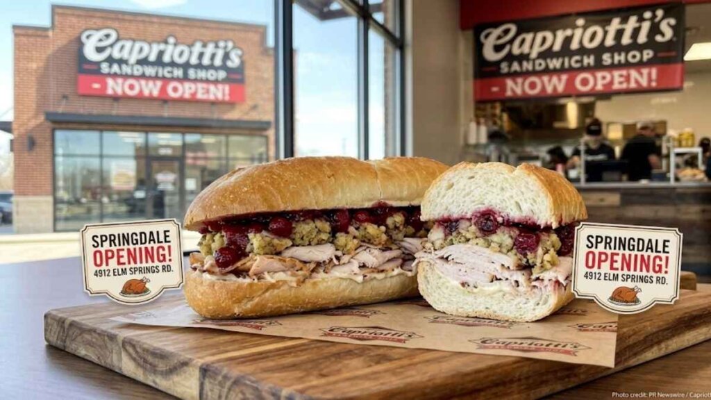 A Capriotti’s "The Bobbie" sub with slow-roasted turkey, stuffing, and cranberry sauce on a fresh roll.