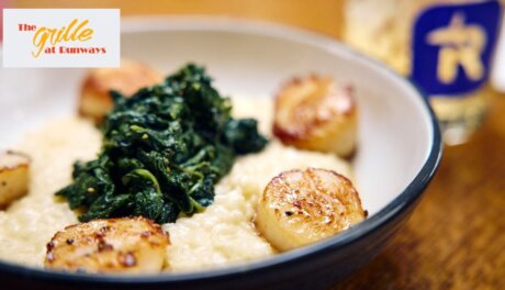 The Grille at Runways restaurant overlooking runway at Hagerstown Regional Airport, award-winning aviation dining experience