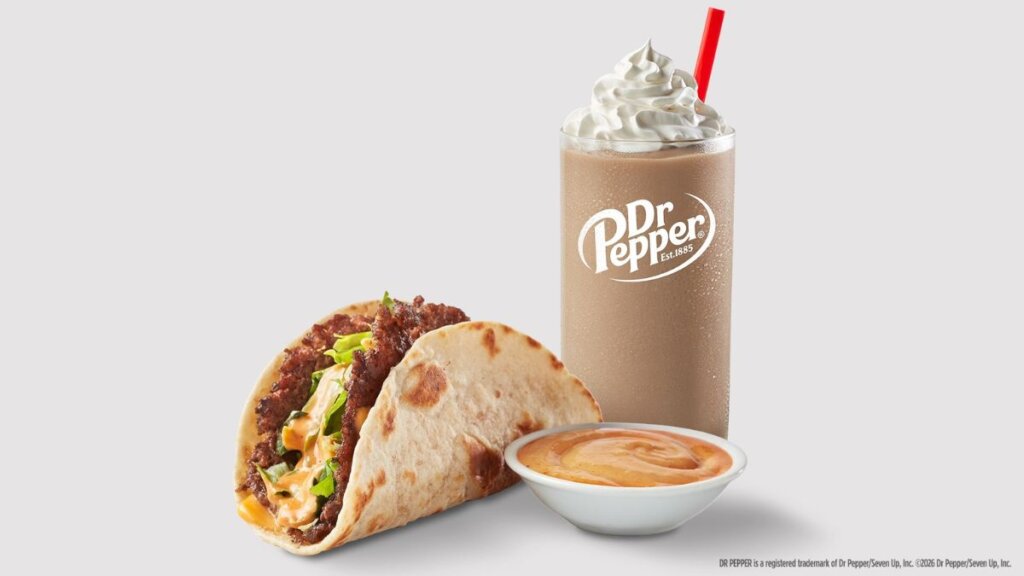 Freddy's Steakburger Taco and Dr Pepper Frost are available May 6 through July 7, 2026, at participating Freddy's locations.