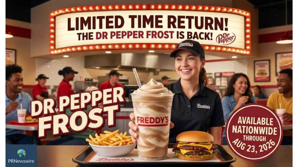 Freddy's Steakburger Taco and Dr Pepper Frost are available May 6 through July 7, 2026, at participating Freddy's locations.