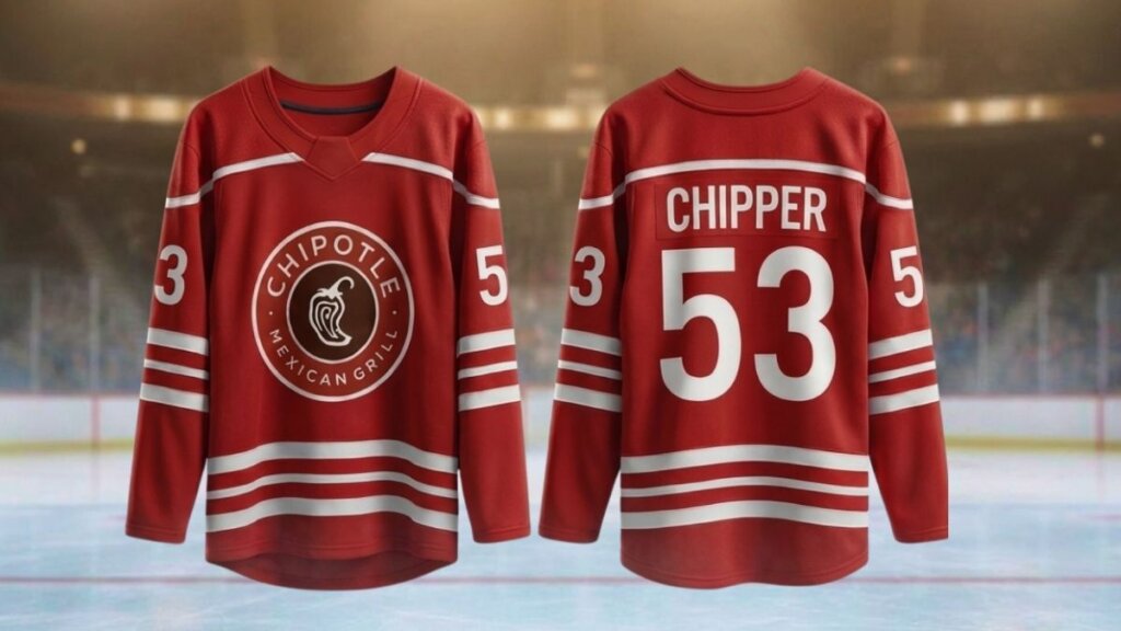 Chipotle limited-edition hockey jersey featuring Chipper and number 53 representing Chipotle's 53 real menu ingredients, released for the 2026 Stanley Cup Playoffs
