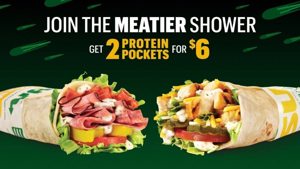Subway Protein Pockets two-for-$6 deal available April 21, 2026 at participating U.S. locations using code 246MEATIER, tied to the Lyrid Meteor Shower promotion