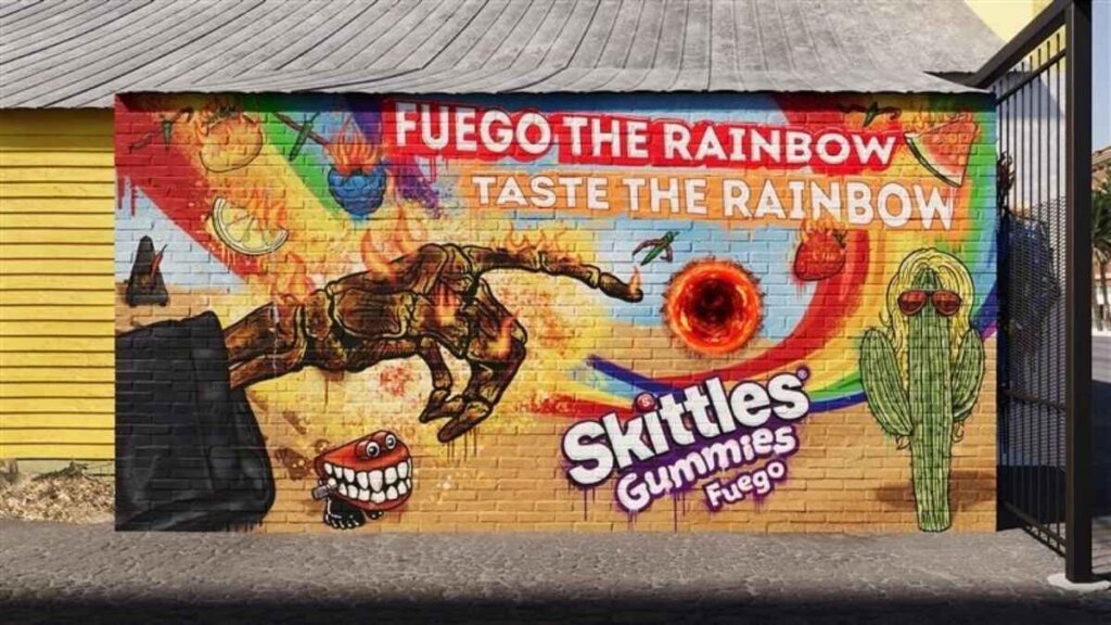 Skittles FUEG-HOLE campaign promotional image for Skittles Gummies Fuego sweet and spicy candy launch, April 2026, Mars Incorporated