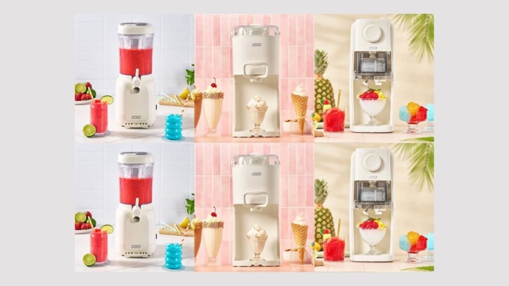 Dash Frozen Treats collection including Soft Serve Ice Cream Maker, Slushy and Frozen Drink Maker, and Pro Shaved Ice Machine, launched April 9, 2026 by StoreBound at $99.99 each