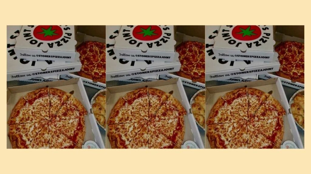 Stoner's Pizza Joint cheese pizza, featured in the brand's 4/20 promotion offering 42.0% off all regular-priced pizzas on April 20, 2026