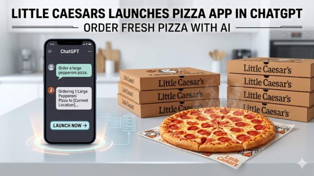 Little Caesars logo representing the brand's first-ever ChatGPT pizza ordering app launch on April 16, 2026, enabling conversational AI ordering across all U.S. markets