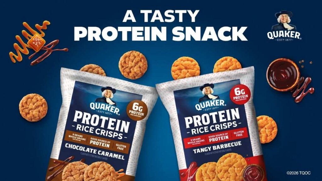 New Quaker Protein Rice Crisps available in Chocolate Caramel Flavor and Tangy Barbecue Flavor.