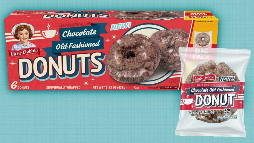Little Debbie Chocolate Old Fashioned Donuts in Big Pack Carton and 3 oz. single-serve format, launched April 14, 2026 by McKee Foods as a permanent addition to the Little Debbie snack lineup