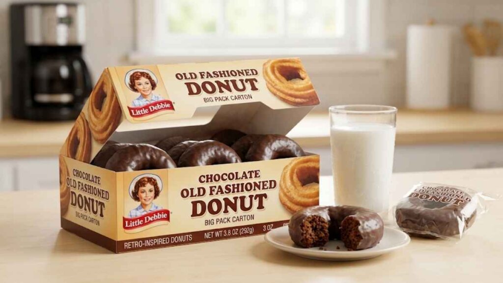 Little Debbie Chocolate Old Fashioned Donuts in Big Pack Carton and 3 oz. single-serve format, launched April 14, 2026 by McKee Foods as a permanent addition to the Little Debbie snack lineup