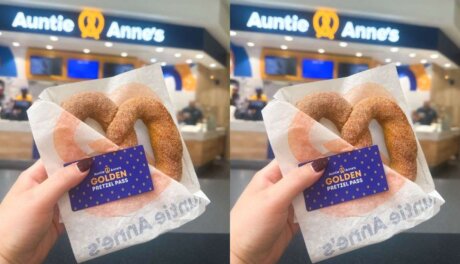 Auntie Anne’s Original and Cinnamon Sugar pretzels for National Pretzel Day promotion, retail-ready snack from QSR manufacturer