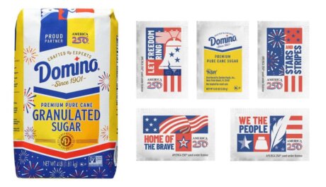Domino Sugar America250 4 lb bag packaging, retail ready sugar product for bulk and wholesale distribution